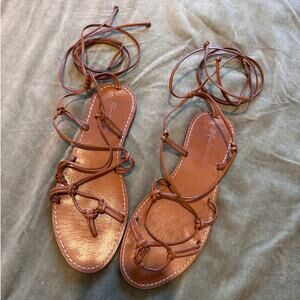 Madewell Boardwalk Tie-Up Leather Flat Sandals English Sand Size 7